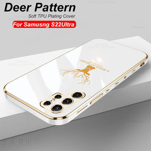 S22Ultra Phone Case For Samsung Galaxy S22 Ultra Plating Silicon Cover For Samsung s 22 ultra 22ultra + Deer Pattern Soft Cases