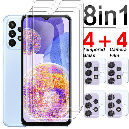 8 in 1 Tempered Glass For Samsung A23 A33 A53 A73 5G Screen Protector Full Cover Camera Lens Film For Galaxy M23 M33 M53 Glass
