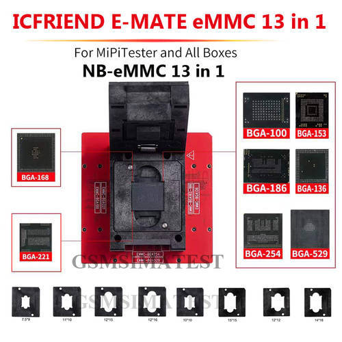 ICFRIEND NB EMMC 13 IN 1 Soctet E-Mate EMMC 13 IN 1 Adapter with ,riff box , ufi box , z3x easy jtag ,medusa pro box