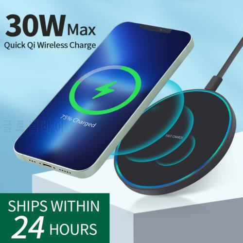 Quick Wireless Charger for iPhone 13 12 Pro Max 11 XS XR X 8 USB C 30W Fast Qi Induction Charging Pad For Samsung S21 S20 S10 S9