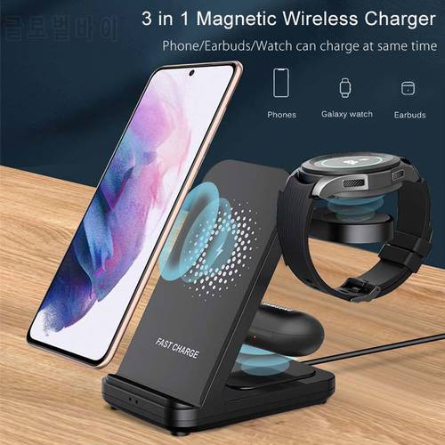 3 in 1 Wireless Charger Station Dock For Samsung Galaxy S22 S21 S20 Ultra Watch 4 3 Active 2 Magnetic 15W Qi Fast Charging Stand