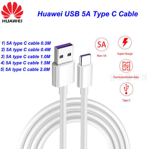 Huawei original 5A Cable supercharge P20 mate 9/10/20 P10 plus pro honor note 10 view 20 10 usb Type C Cable Super charging cord