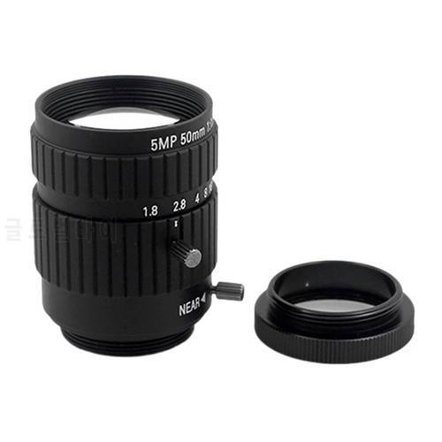 50Mm Camera Lens 5MP F1.8 C Mount Manual Iris Industrial HD Camera Lens For Photographic Equipment With Protection Cover
