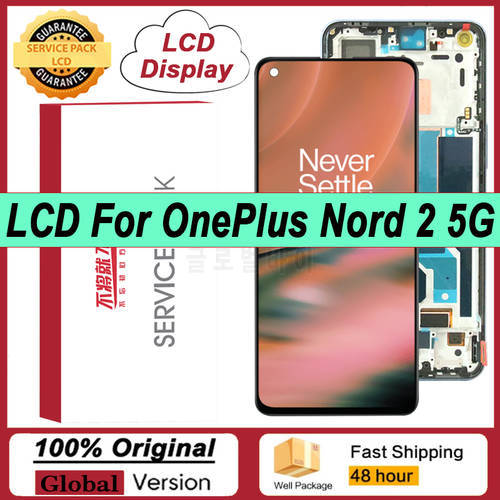 100% Original AMOLED Display For OnePlus Nord 2 5G LCD Display Touch Screen Digitizer Repair Parts For DN2101 DN2103 Models
