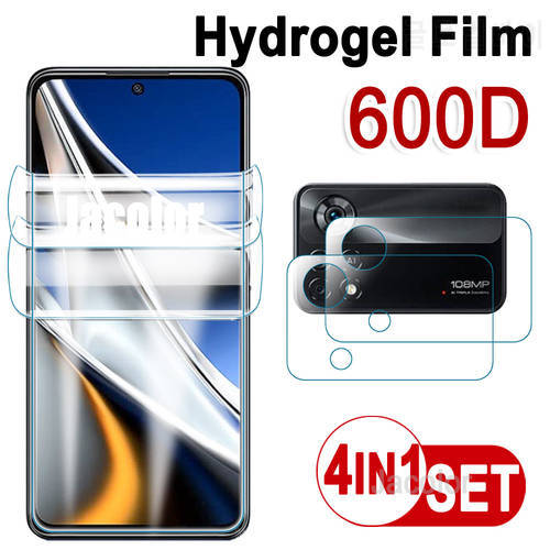4IN1 Safety Gel Film For Xiaomi Poco X4 Pro X3 NFC M4 M3 M2 F4 GT F3 F2 2PCS Screen Hydrogel Protector+2PCS Camera Glass X4Pro