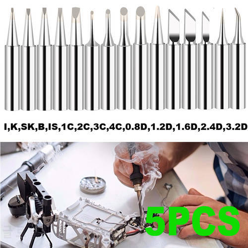 5PCS Silver 900M-T-I,K,SK,B,IS,1C,2C,3C,4C,0.8D,1.2D,1.6D,2.4D,3.2D Soldering Solder Iron Tips Head Tool Station Welding