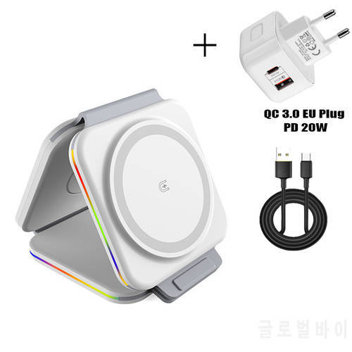3 in 1 Magnetic Wireless Charger For iPhone 13 12 Pro Max Foldable Wireless Chargers Pad Phone Stand Desktop For iWatch Airpods