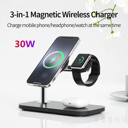 30W three-in-one magnetic wireless charger fast charging phone holder for iPhone13/12/12Pro Max Airpods Pro 2 3 and Apple Watch