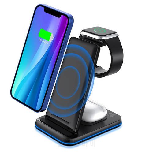 Foldable 3 in 1 Wireless Charger Station QI 15W Fast Charging For Iphone 8/11/12/13/Iwatch SE/7/6/Airpods Pro Charge Dock Stand