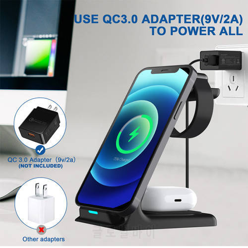 15W Wireless Charger Stand 3 In 1 Fast Charging Dock Station For Apple Watch 6 5 4 3 AirPods iPhone 12 11 XS XR X 8 Induction