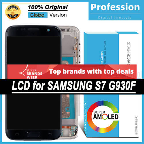 100% Original 5.1&39&39 AMOLED Display for Samsung Galaxy S7 G930 G930F SM-G930F LCD Touch Screen Repair Parts + Service Pack