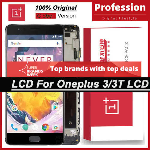 100% Original 5.5&39&39 AMOLED Display for OnePlus 3 3T A3000 Full LCD Touch Screen Digitizer Repair Parts with Service Pack