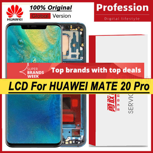 100% Original 6.39&39&39 AMOLED Display with Frame for Huawei Mate 20 Pro LCD Touch Screen Digitizer Repair Parts + Service Pack