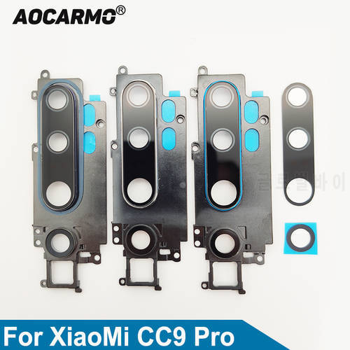 Aocarmo For XiaoMi CC9 Pro Main Camera Lens Ultra Wide-angle Rear Back Camera Lens Glass With Frame Ring Cover Adhesive Sticker