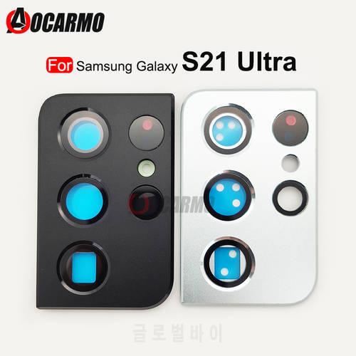 For Samsung Galaxy S21 Ultra S21U Back Rear Camera Lens Glass With Frame Adhesive Sticker Glue And Flash Replacement Parts