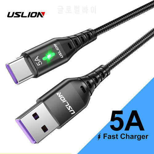 USLION 5A USB Type C Cable For Samsung Galaxy S20 Plus Xiaomi Micro Fast Charging USB-C Type-c USBC Charger Mobile Phone Cable
