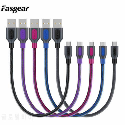 Fasgear Micro USB Cable Fast Charge USB Data Cable for Xiaomi Samsung Redmi Tablet Android Mobile Phone USB Charging Cord 5pcs