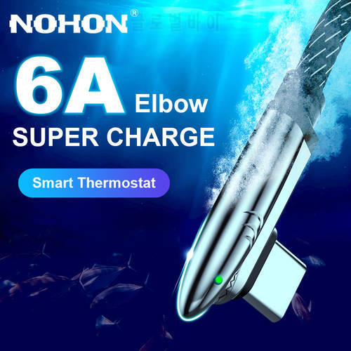 NOHON 90 Degree Elbow USB Type C Cable 6A Fast Charging TypeC USB C Cord for Xiaomi 12 Poco X3 Redmi Note 11 Samsung Huawei