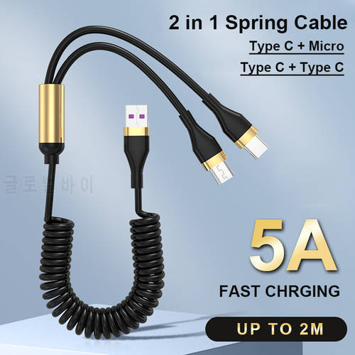 NOHON 5A Spring USB C Cable Fast Charging Type C Wire for Huawei Xiaomi OPPO Quick Charger Micro USB Cord 2 in 1