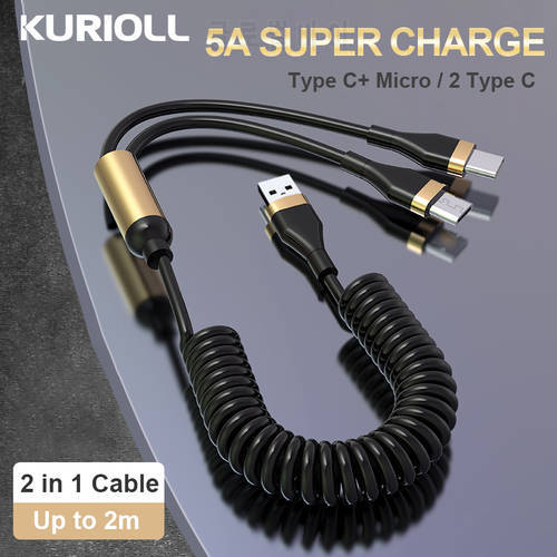 5A USB Cable Type C Fast Charging Micro USB Wire for Xiaomi Mi 12 Poco Huawei One Plus 2 in 1 Retractable Charge Cord