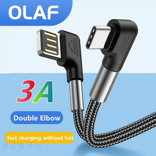 Double Bend 90 Degree 3A Type C Cable Wire For Samsung S21 S20 Xiaomi Huawei Fast Charging USB C Cable Type-C Charger USB Cables