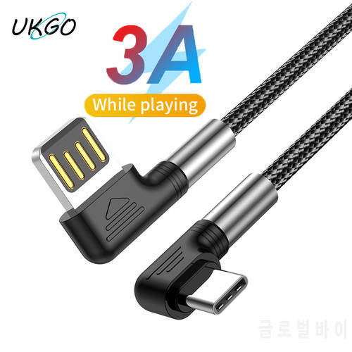 Charging Cable Double Elbow 90 Degree Type-C Reversible Nylon Braided Synchronize Data Fast Cable Charger for Samsung Huawei