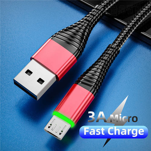 3A Micro USB LED Cable Fast Charging For Redmi 7 7A Note 5 Mobile Phone Microusb USB Cable For Samsung S6 S7 Micro USB Cable