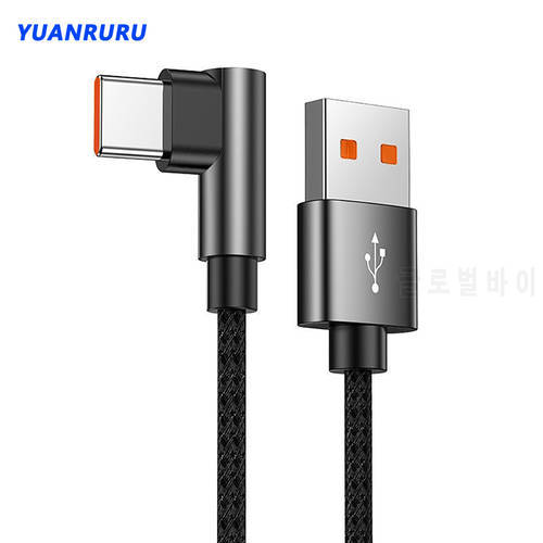 USB Type C Cable 66W 90 Degree 6A Quick Charge for Xiaomi Samsung Huawei Fast Charging USB C Cables Angle Gaming Cable Type-C