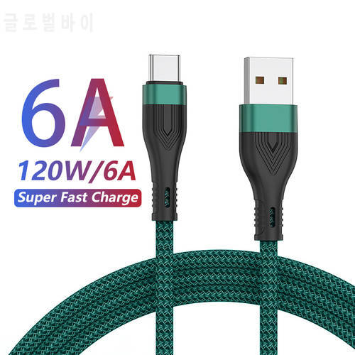 120W Nylon Micro USB Type C Cable 6A Super Fast Charging For Huawei P50 P40 Pro Xiaomi POCO Redmi Charge Phone Data Cord 1M 2M