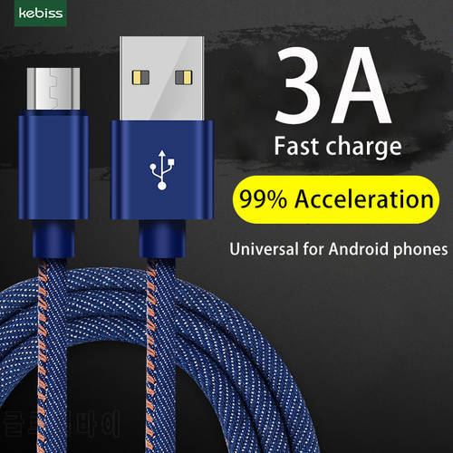 Kebiss Micro USB Cable 3A Nylon Fast Charge USB Data Cable for Samsung Xiaomi LG Tablet Android Mobile Phone USB Charging Cord