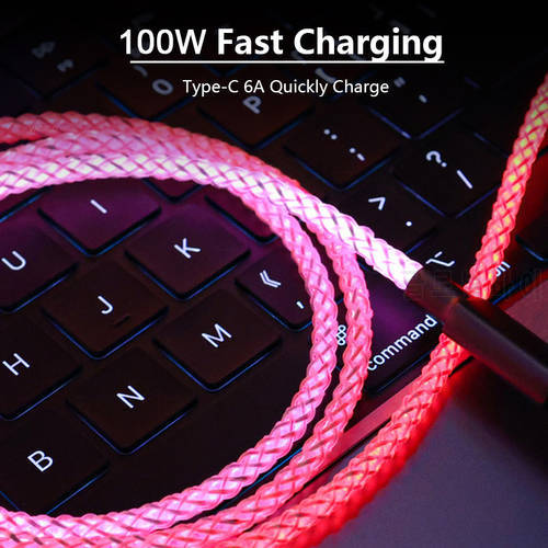 6A RGB USB Type C Cable For Huawei P50 P40 100W Fast Charging USB C Charger Data Cable for Macbook Pro Xiaomi 9 Samsung S20