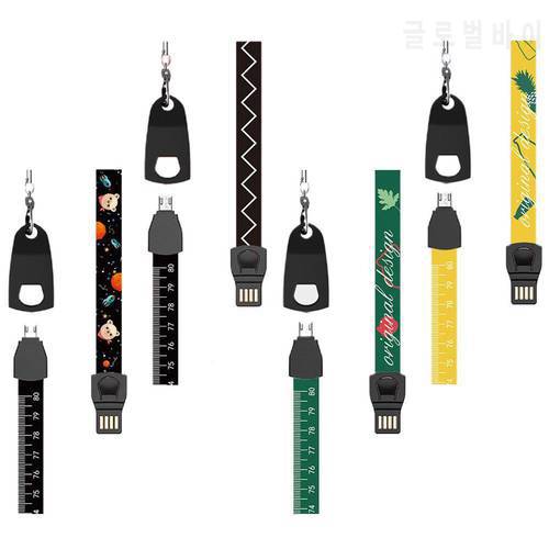 New Detachable Multifunctional Data Cable Lanyard Mobile Phone Straps Ropes USB Phone Charging Cable Soft Cloth Ruler Keychains