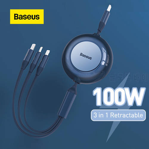 Baseus 3 in 1 USB C Cable for iPhone 13 12 Retractable Fast Charger Cable 100W USB Type C Cable for Macbook Pro Samsung Xiaomi