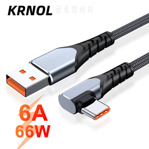 6A Right Angle USB Type C Fast Charge Cable for Huawei Nova 9 8 P50 Pro Honor OPPO VOOC OnePlus Wrap USBC Charger Cord 90 Degree