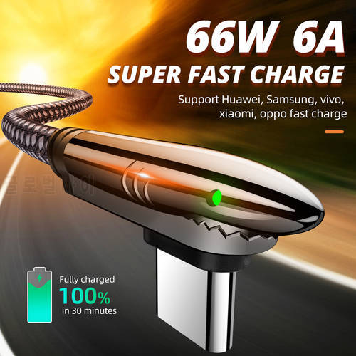 Supercharge USB Type C Cable 6A 66W For Huawei Mate 40 Pro Fast Charging for xiaomi vivo oppo USB C Charger Cable Data Cord