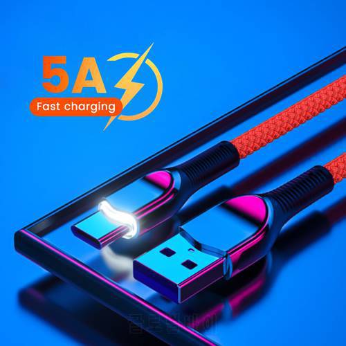 5A LED Lighting usbc Cable Type C Fast Charging Cable For iPhone 13 Samsung S21 Xiaomi Micro USB Type-c Charger Cable Data Cord