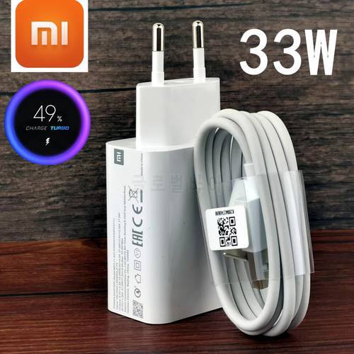 Xiaomi Fast Charger 33W Turbo Charge EU QC 4.0 Adapter 6A Cable For Mi CC9 Pro Redmi Note12 K30 K30i Pro Black Shark 3