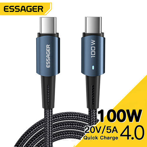 Essager PD100W 60W USB C To USB Type C Cable Cord Quick Charge 4.0 5A Fast Charger For Xiaomi Poco3 MacBook iPad Huawei Samsung