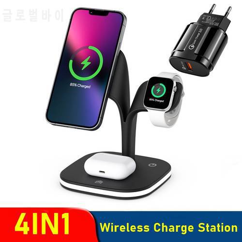15W Magnetic Wireless Charger Stand For Iphone 12 13 Pro Max Mini Fast Charging Station For Airpods Pro Apple Watch 7 6 5 4 3 2