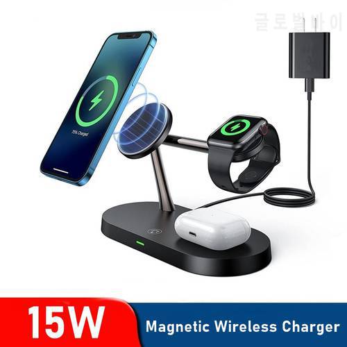 15W Magnetic Wireless Charger For Iphone 13 12 Mini Pro MAX 3in1 Qi Fast Wireless Charger For Airpods Apple Watch 7 6 5 4 3 2 1