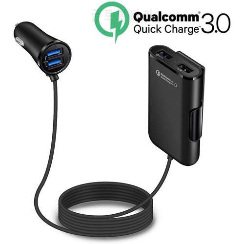 Quick Charge QC 3.0 Car Charger Front/Back Seat Charging Car Cigarette Lighter Chargers Adapter with 4 USB Ports Vehicle Charger