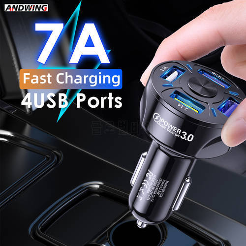 ANDWING 4 Ports USB Car Charger 48W Quick 7A Plug Fast Charging For iPhone 13 Samsung Xiaomi Phone Tablet Charger Adapter in Car
