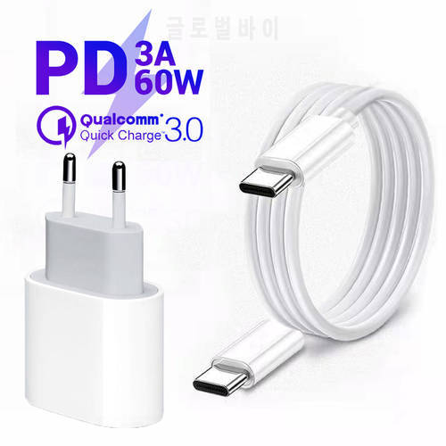 20W USB Type-C PD QC 3.0 EU Charger For iPhone 12 13 11 Pro XS Max USB Type-C to Type-C Cable For Samsung S22 S21 Ultra Chargers