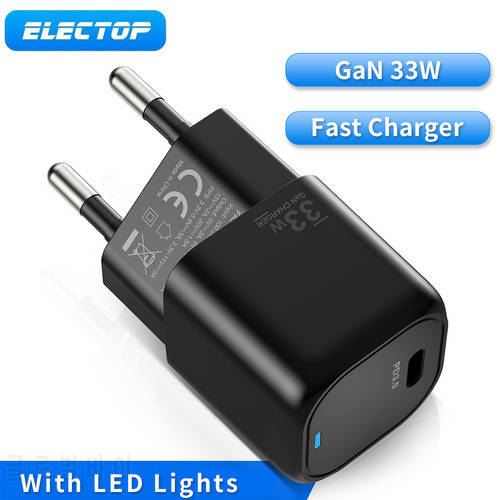 ELECTOP USB C GaN Charger 33W Fast Charger with LED QC4.0 AFC Charger Adapter For iPhone 13 12 Xiaomi Samsung Laptop