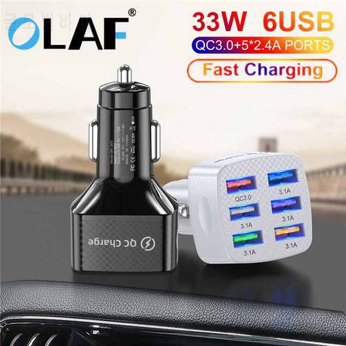 6 Ports USB Car Charger 33W QC 3.0 Quick Charge For iPhone 13 12 11 Samsung Xiaomi Portable Phone Charger For Cars Fast Charger