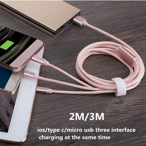 3M 2M 3 in 1 Micro USB Type-C Charging Cables For iPhone 14 13 12 11 XR 8 Plus X Xiaomi Samsung Universal Phone Charge Cable