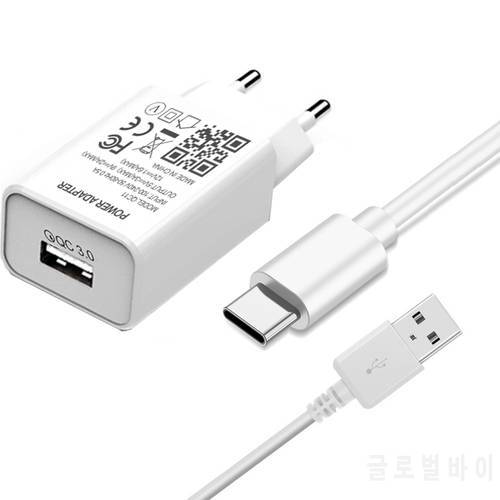 QC 3.0 Fast USB Charger For Samsung Galaxy A82 A22 A52 S21 FE OPPO A55 A54 A94 A93 5G EU Plug Phone Charger Type C USB C Cable