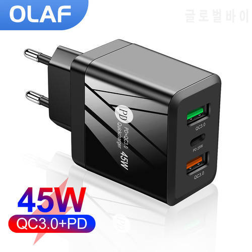 Olaf Dual USB Charger 45W Phone PD Charger Type C Fast Charging Wall Adapter Quick Charge 3.0 QC For iPhone 13 12 Xs iPad Huawei