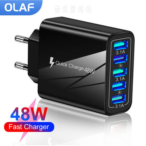 48W 5 Ports Wall USB Charger Adapter Quick Charge for iphone 12 Xiaomi Tablet Portable Cellphone Charger for Samsung Huawei
