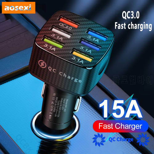 Aosexi 6 Port USB Car Charger 75W QC3.0 Fast Charging iPhone Charger For iPhone 13 12 Xiaomi Huawei Samsung Car Quick Charge